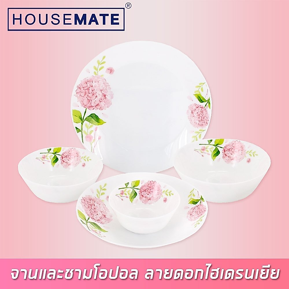 HY-MLW จาน / ชามโอปอล OPAL GLASS ลายดอกไฮเดรนเยีย หลากหลายขนาด ( พร้อมส่ง )
