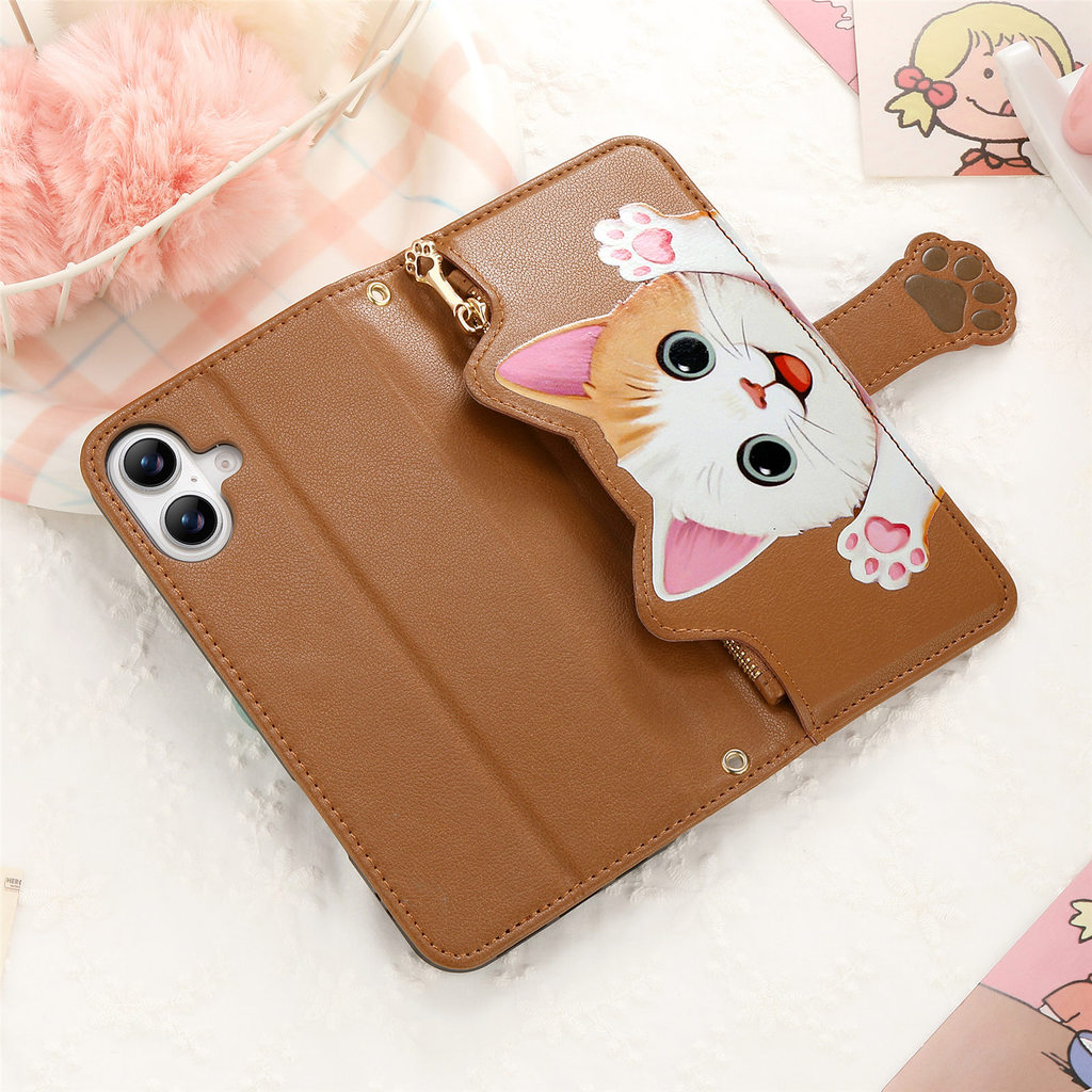 Cat Paw Zipper Wallet Leather Case, Anti-drop Phone Cover พร้อมสายคล้องมือและป้องกันกล้องสําหรับ Viv