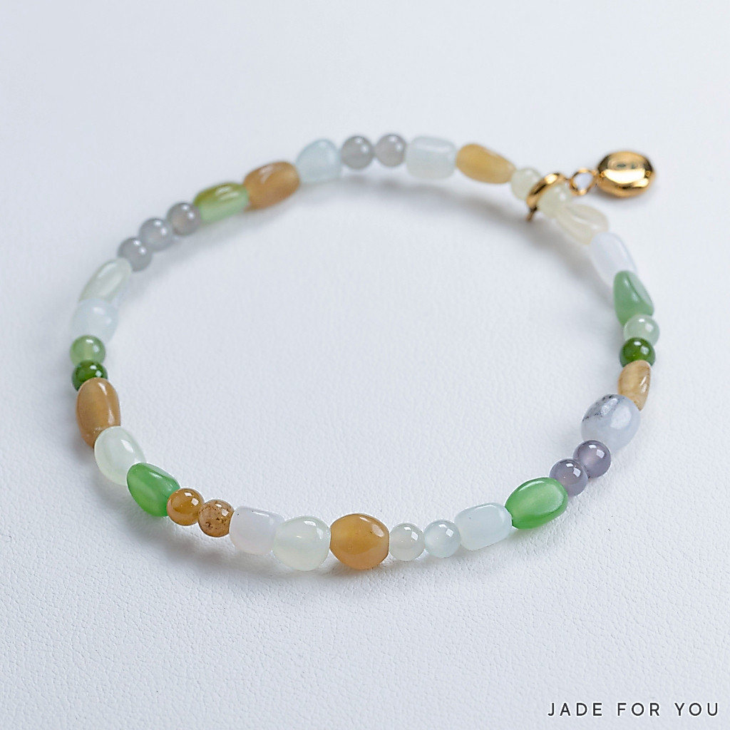 สร้อยแขนหยกคละสี Nephrite 3.8 - 6 mm. -JADE FOR YOU