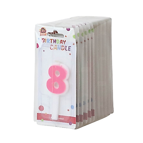 เทียนวันเกิดตัวเลข เลข 8 กลาง คละสีพาสเทล (ยกแพ็ค 12 ชิ้น) หยกออนไลน์