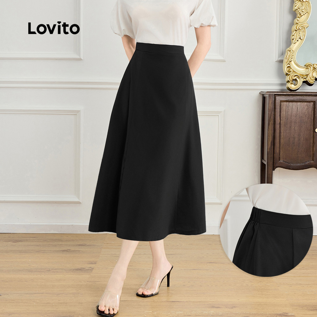Lovito สง่างาม กระโปรงทรงทรงเรียบโครงสร้างกระโปรงฤดูร้อน/ฤดูใบไม้ผลิสำหรับผู้หญิง L128ED466