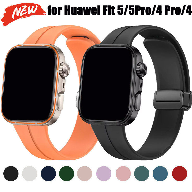 สายรัดแม่เหล็กซิลิโคนสําหรับกีฬาสําหรับสร้อยข้อมือวง Huawei Fit 5/5Pro/4 Pro/4/3