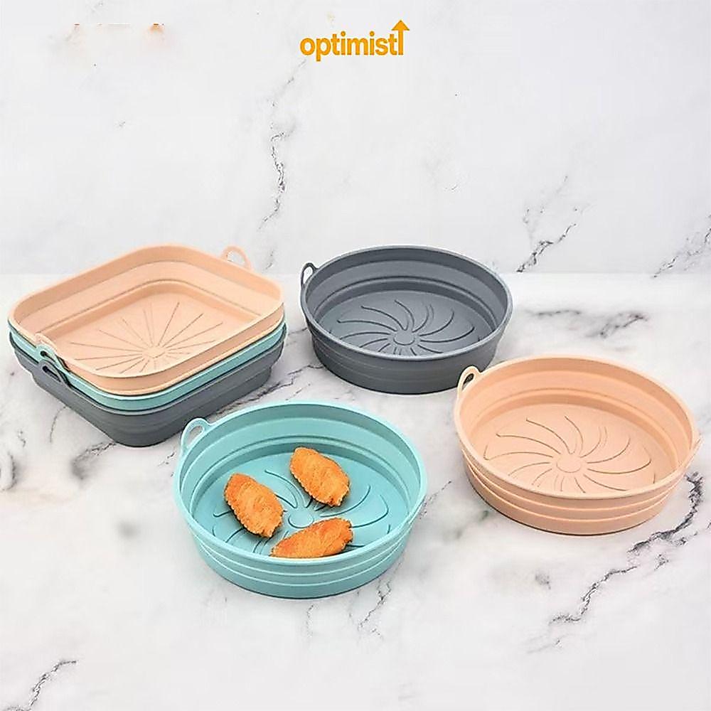 OPTIM Air Fryer Silicone Liner, ถาดอบทอดอากาศทรงกลมทรงสี่เหลี่ยมหลากสี, แผ่นรองหม้อทอดกันลื่นซิลิโคนอเนกประสงค์แบบใช้ซ้ําได้อุปกรณ์ครัว