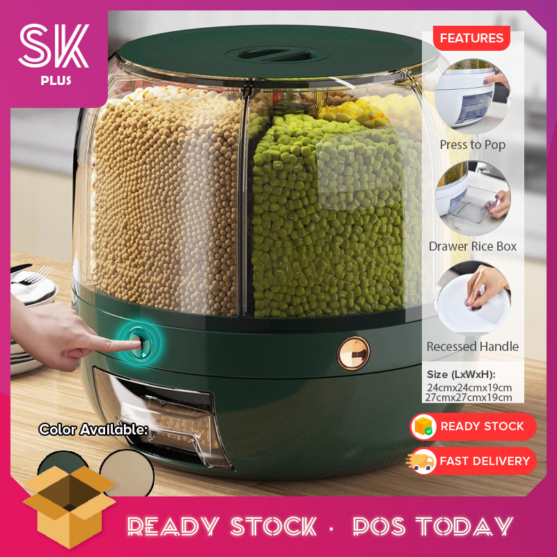 SKplus 6 ตารางหมุนเครื่องจ่ายข้าวถังและภาชนะเจอร์เรีย Bekas Simpan Beras