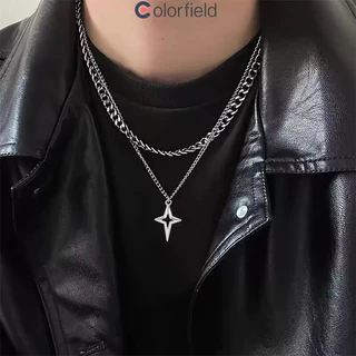 Colorfield สร้อยกางเขน สองชั้น ดาว สไตล์ฮิปฮอปสไตล์พังค์ ย้อนยุคแฟชั่น ปรับได้ ใช้ได้ทั้งผู้ชายและผู้หญิง-COD
