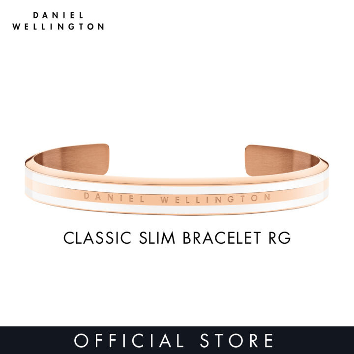 (ทักแชทรับโค้ด) Daniel Wellington กำไลข้อมือ EMALIE SLIM BRACELET SATIN WHITE Size S สีโรสโกลด์