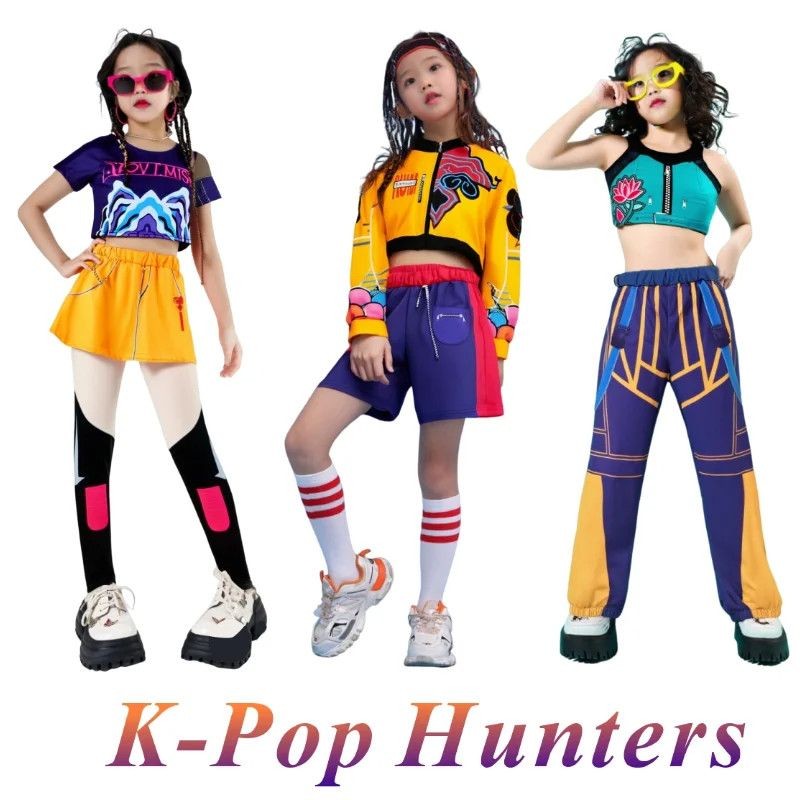 🌟เด็ก Kpop Demon Hunters Rumi Zoey Mira คอสเพลย์ Huntrix เครื่องแต่งกายสําหรับสาวเสื้อผ้า Group Idol Roleplay