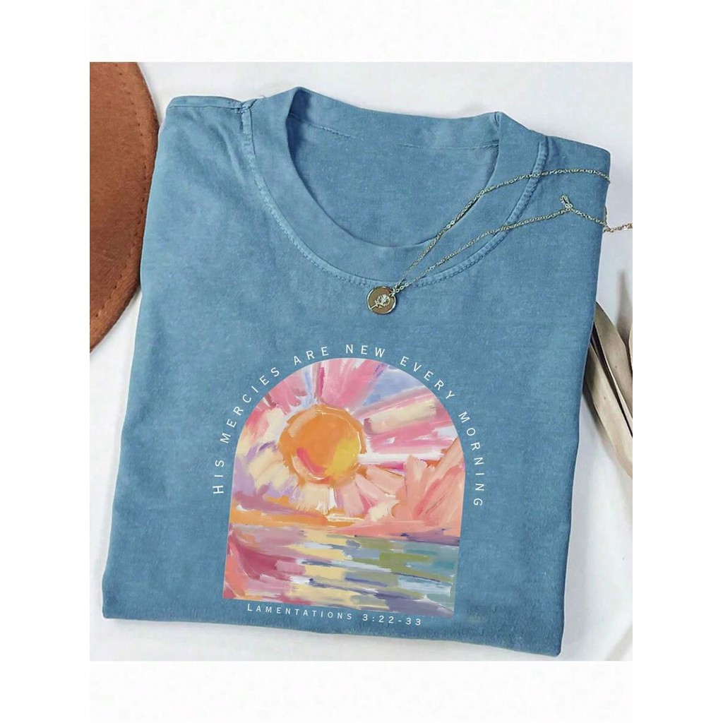 เสื้อยืดคริสเตียน "His Mercies Are New Every Morning" Bible Verse T-Shirt, For Women, Faith T-Shirt,