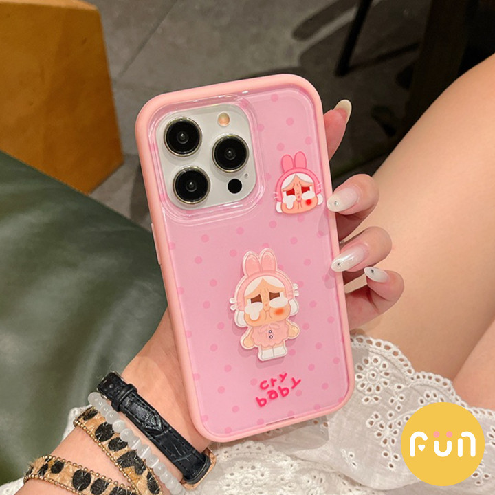 3ง น่ารักกระต่ายกบร้องไห้เด็กสาว2 ใน 1ที่ถอดออกได้กรณีมือถือเข้ากันได้สําหรับ ไอโฟน 17 16 15 14 13 มือโปร สูงสุด 17โปรแม็กซ์ อะคริลิควางทนป้องกันฮาร์ดปลอกปกหลัง - รูปที่ 2