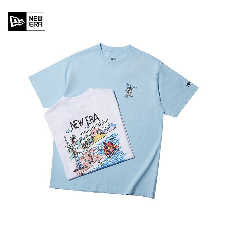 MBL New Era Yihua เสื้อยืดผ้าฝ้ายแท้ ชายหาดฤดูร้อน แขนสั้นรอบคอหลวม พิมพ์ลายสำหรับทั้งผู้ชายและผู้หญ