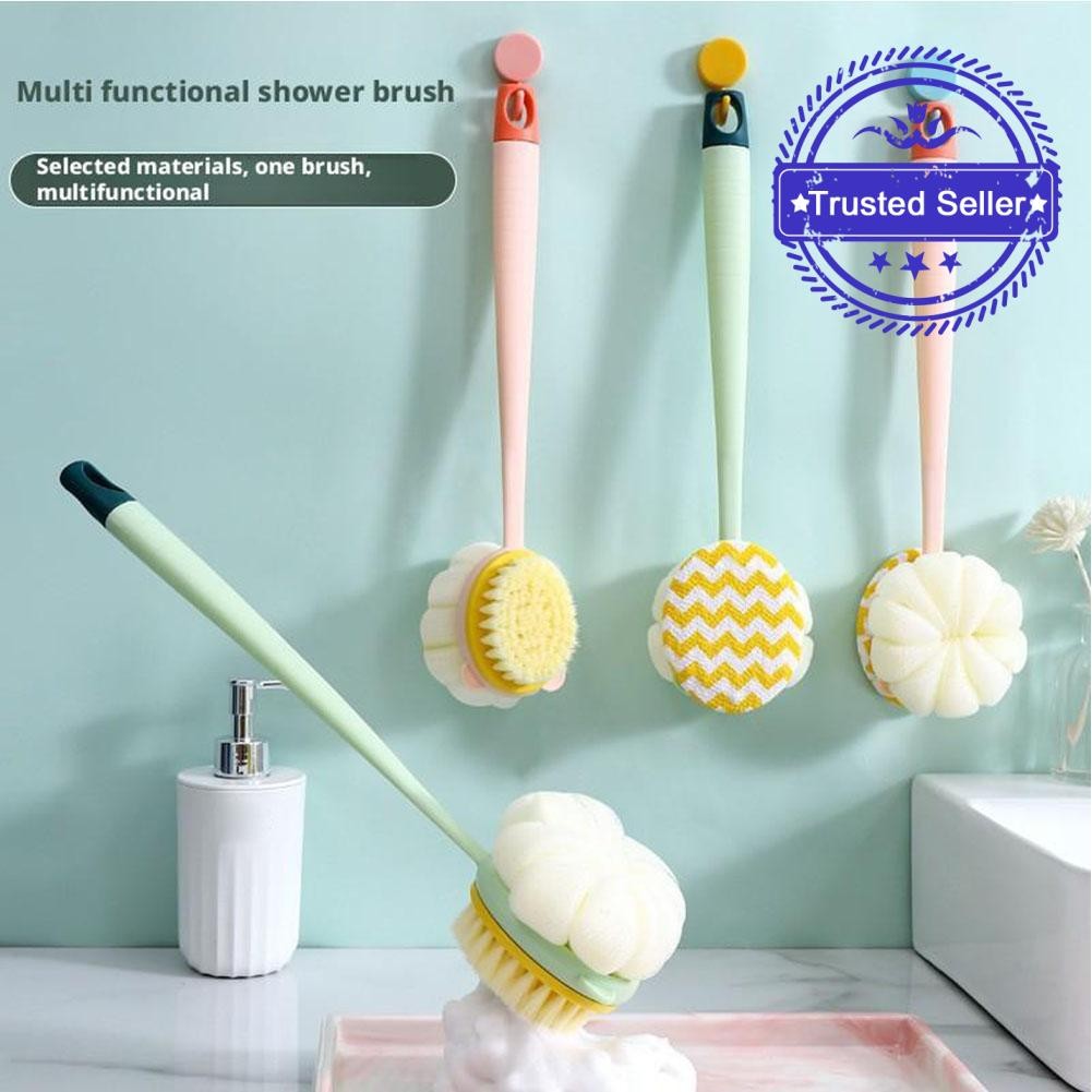 ฟองน้ําสีชมพูยาวผมนุ่มแปรงอาบน้ําเครื่องมือสองด้านอ่างขัดพื้น E9p6 กลับ I0y5 J2i3