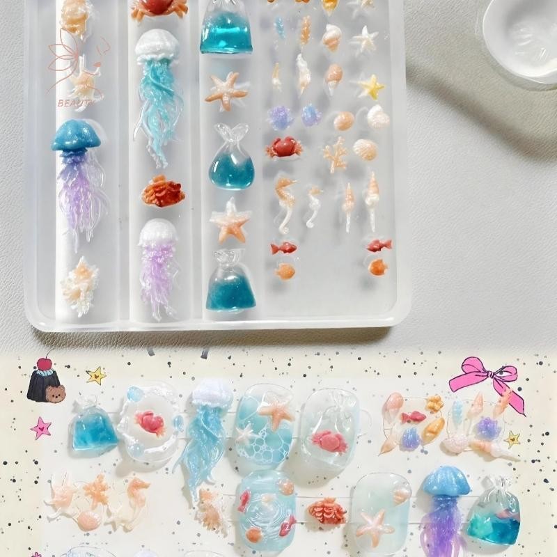 [maybeauty] 3D Ocean Series ซิลิโคนเล็บแม่พิมพ์ DIY ตกแต่งเล็บแมงกะพรุนปลาดาวเปลือกหอยโปร่งใสเล็บแม่พิมพ์สําหรับเล็บหัตถกรรม {TH}