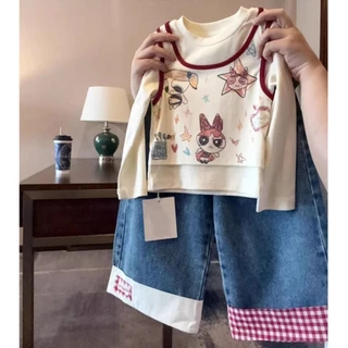 เสื้อยืดแขนยาวสไตล์การ์ตูน ออกแบบมาสำหรับฤดูใบไม้ร่วง สวมใส่ง่ายและสบาย