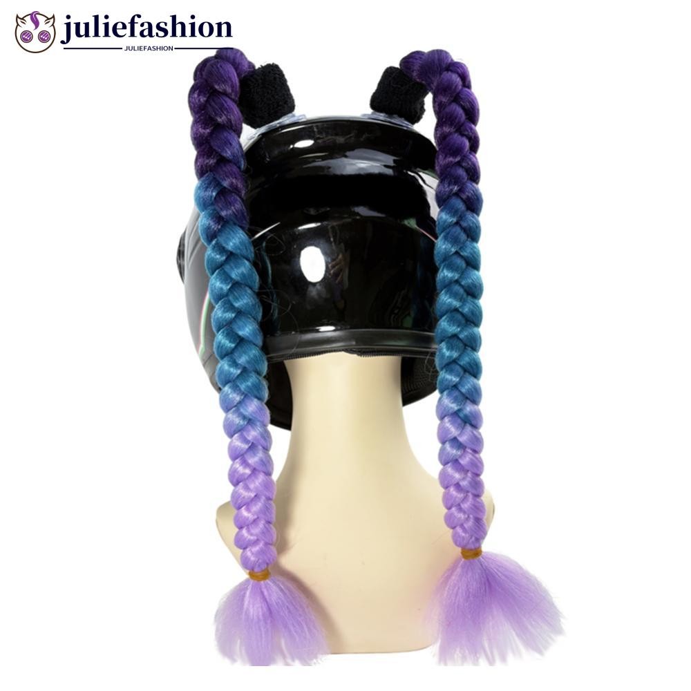 JULIEFASHION 2pcs หมวกกันน็อคมอเตอร์ไซค์ Dual Pigtail Braids ตกแต่งผู้หญิง Braids วิกผมสําหรับหมวกกั
