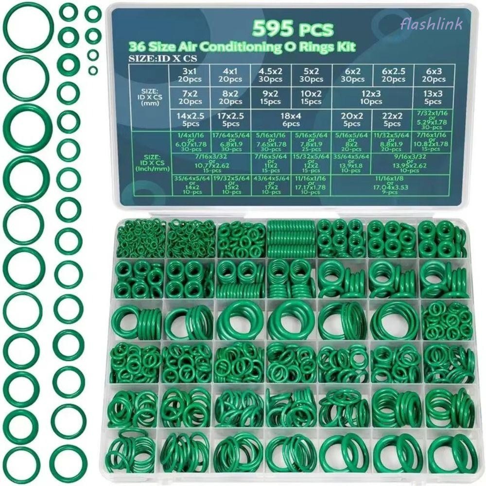 FLASHLI เครื่องปรับอากาศ O แหวนชุด, 595pcs 36 ขนาดซีลยาง O-แหวน, อุปกรณ์เสริมการบํารุงรักษา Assortment ชุดทนทาน O-Type ปิดผนึกแหวนยางซ่อมประปา