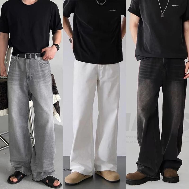 Baggy jeans  กระบอกกลาง ผลิตจากผ้ายีนส์แท้ ผ่านการฟอก เฟด ผ้านุ่มสวมใส่สบาย