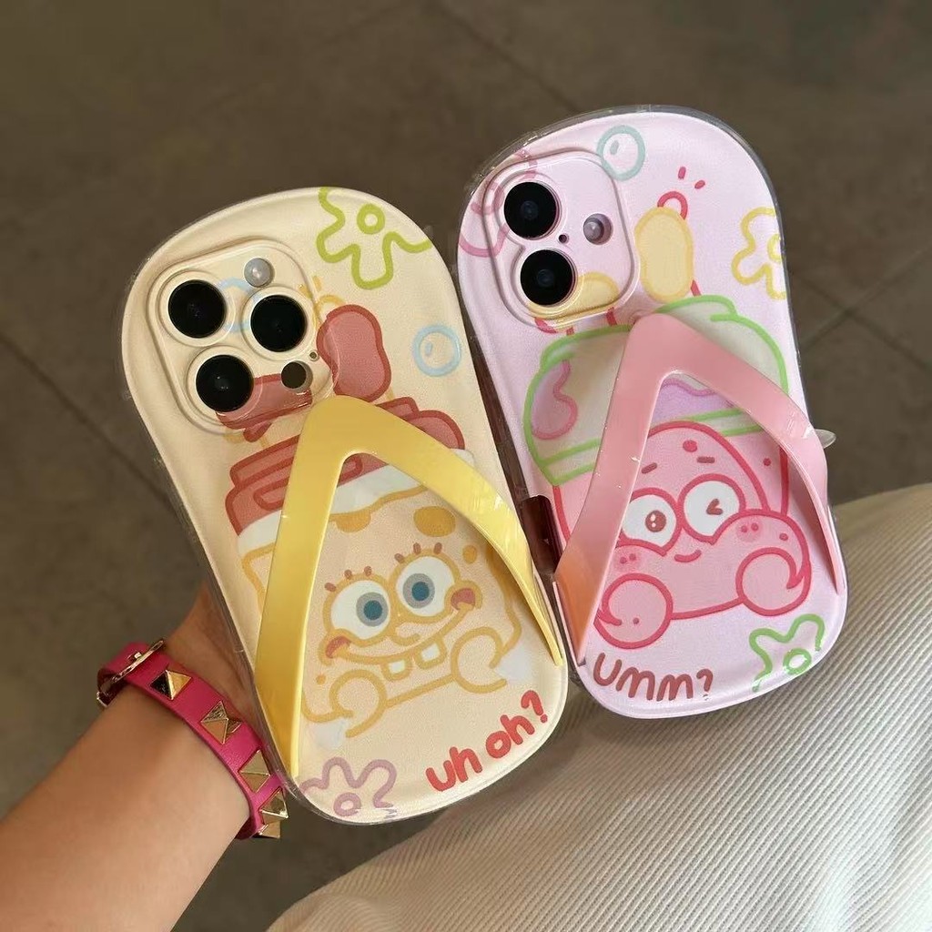 รองเท้าแตะตลกปลอกใสสําหรับiPhone 16 15 14 Plus 13 12 11 Pro Max SpongeBob Patrick Star Soft Caseคลุม