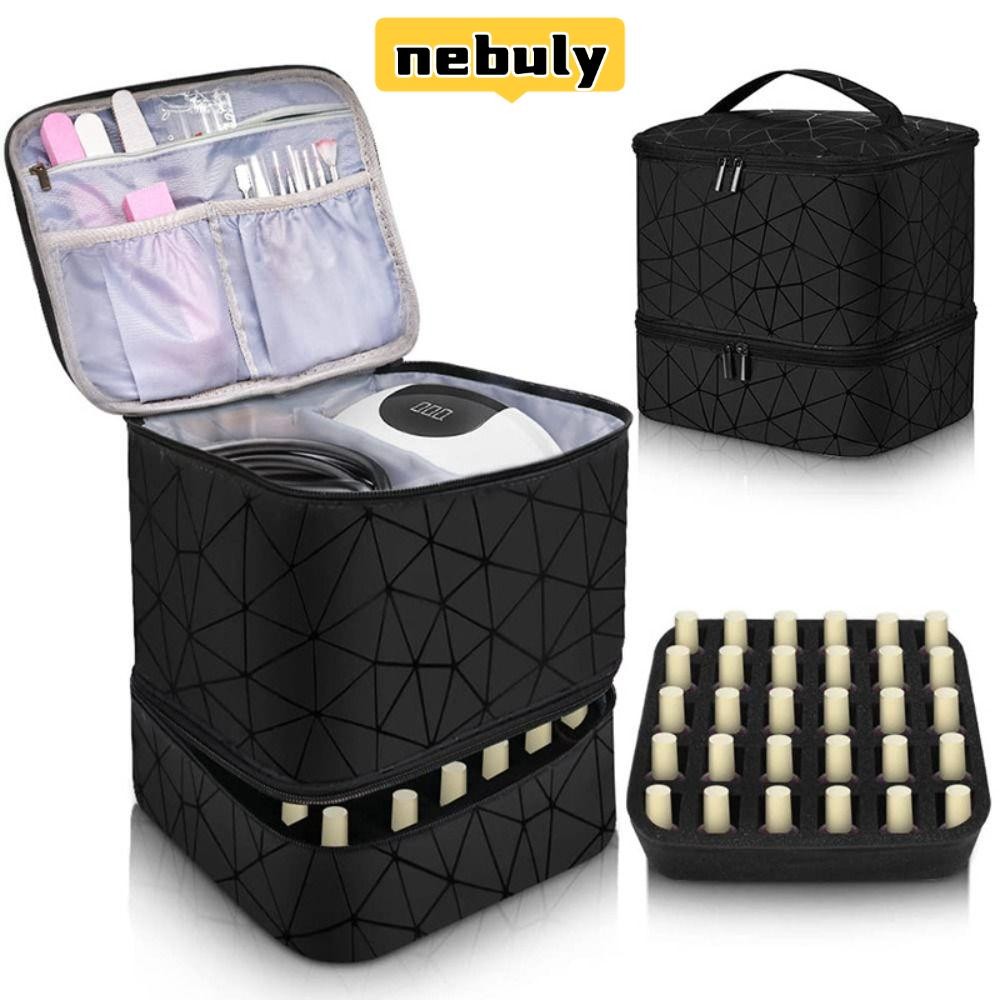 NEBULY เล็บ, Double Layer พร้อมที่จับเล็บกระเป๋า, Professional 30 กริดกระเป๋าถือ PU ไนลอนแต่งหน้ากระเป๋าเล็บเจล