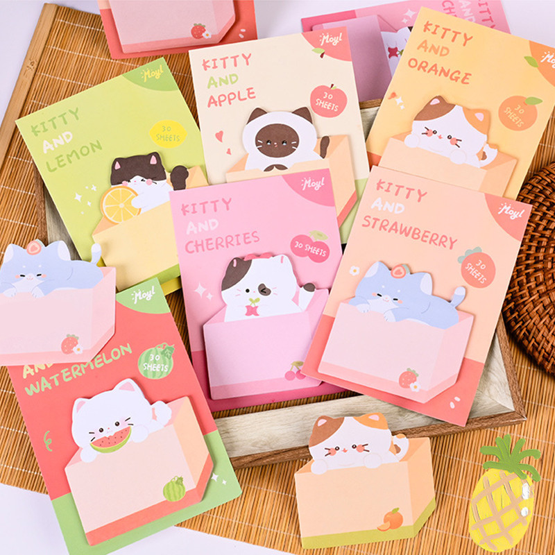 30 แผ่นน่ารักการ์ตูน Fruity & Cat Series Sticky Notes แผ่นบันทึกแบบพกพาสําหรับนักเรียน