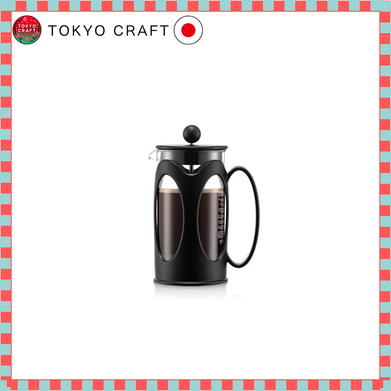 BODUM Coffee Maker French Press KENYA 350ml Black with Stainless Steel Filter and Glass Beaker Immer