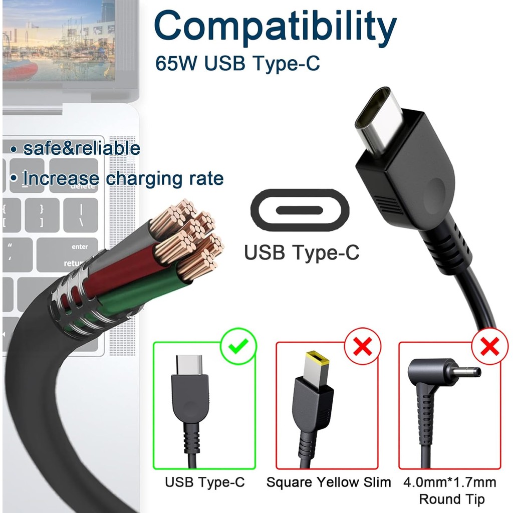 65W 45W USB C AC Charger Fit สําหรับ Lenovo Thinkpad E14 E15 E16 T14 T15 T16 L13 L15 L14 X13 Gen 1 2