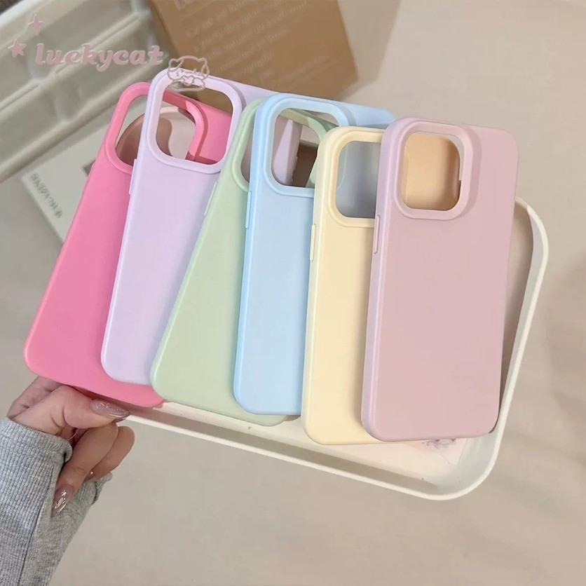 เข้ากันได้กับ iPhone 16 15 14 13 12 11 Pro Max เคสโทรศัพท์ Simple Ins สีลูกกวาดคู่ฝาหลังแบบนุ่ม