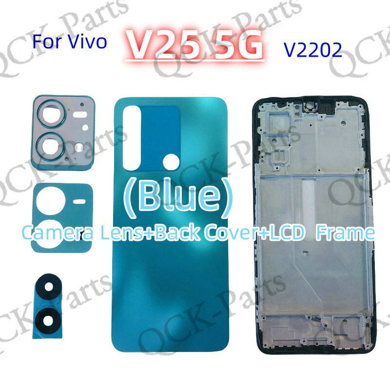 สําหรับ Vivo V25 V2202 แบตเตอรี่แก้วฝาหลัง + กรอบด้านหน้า LCD + กล้องกรอบเลนส์