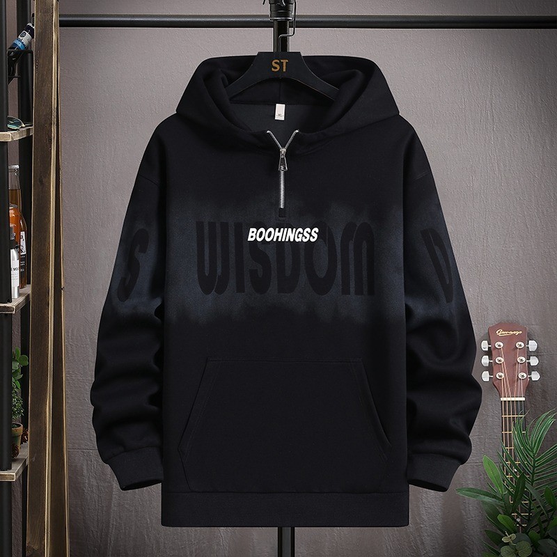 เสื้อกันหนาวครึ่งซิป ม-8เอ็กแอล สไตล์เกาหลี อินเทรนด์ หลวมสบาย มีหมวก สำหรับผู้ชาย ราคา ถูกที่สุด ดีลบีเคเค แกลเลอรีภาพที่ 2