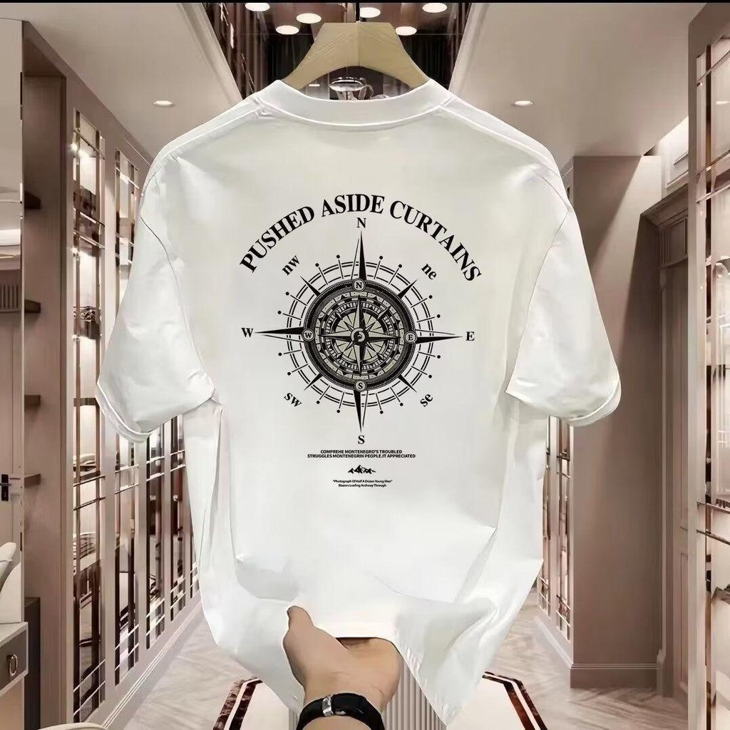 เสื้อยืดแขนสั้นผู้ชายทรงหลวมพิมพ์ลายลำลองเทรนด์ใหม่