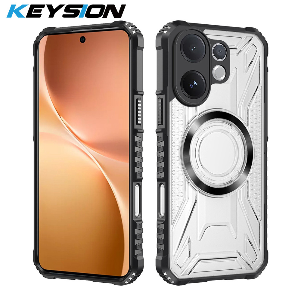KEYSION แม่เหล็กโปร่งใสสําหรับ VIVO V60 ซิลิโคนนุ่ม + PC Heavy Duty กันกระแทกโทรศัพท์ปกหลังสําหรับ VIVO V60 5G