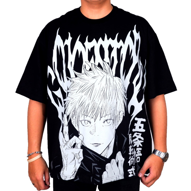 (TOP) GOJO SATORU JUJUTSU KAISEN ANIME MANGA BW สีดํา OVERSIZE เสื้อยืด