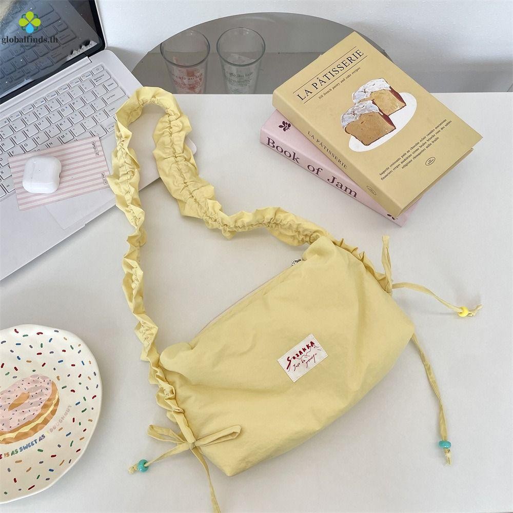 Lewis ID Bow Knot Canvas Tote Bag สีพาสเทลสำหรับนักเรียนและวันหยุด chill