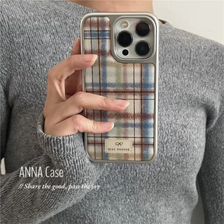 เคสโทรศัพท์ลายสก๊อตสีน้ําตาลสีฟ้า Anti-Fall สําหรับ iPhone 16 Promax 15 Promax 11 12 13 14plus 15plus 16e 16plus 16pro 15pro