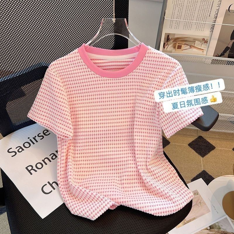 ส่งไวจากไทย⭐Summer⭐S-XL  เสื้อเชิ้ตผู้หญิงแขนสั้นเสื้อยืดสั้นด้านบนผ้าฝ้ายบวกขนาดฤดูร้อนเวอร์ชั่นเกาหลีสุภาพสตรีสวยหลวม