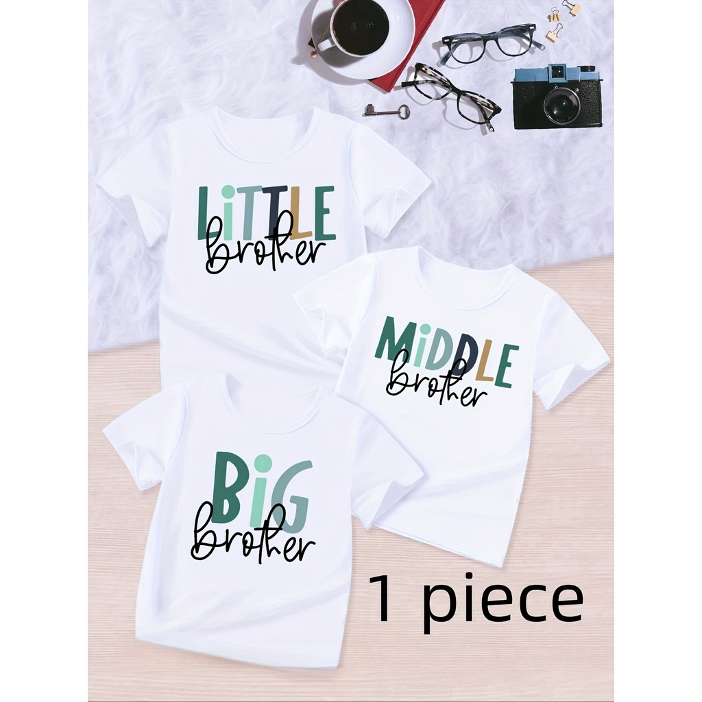 Little Middle Big Brother เสื้อยืดจับคู่สําหรับเสื้อยืดฤดูร้อนลําลองพร้อมพิมพ์ตัวอักษรคอกลมแขนสั้นสํ