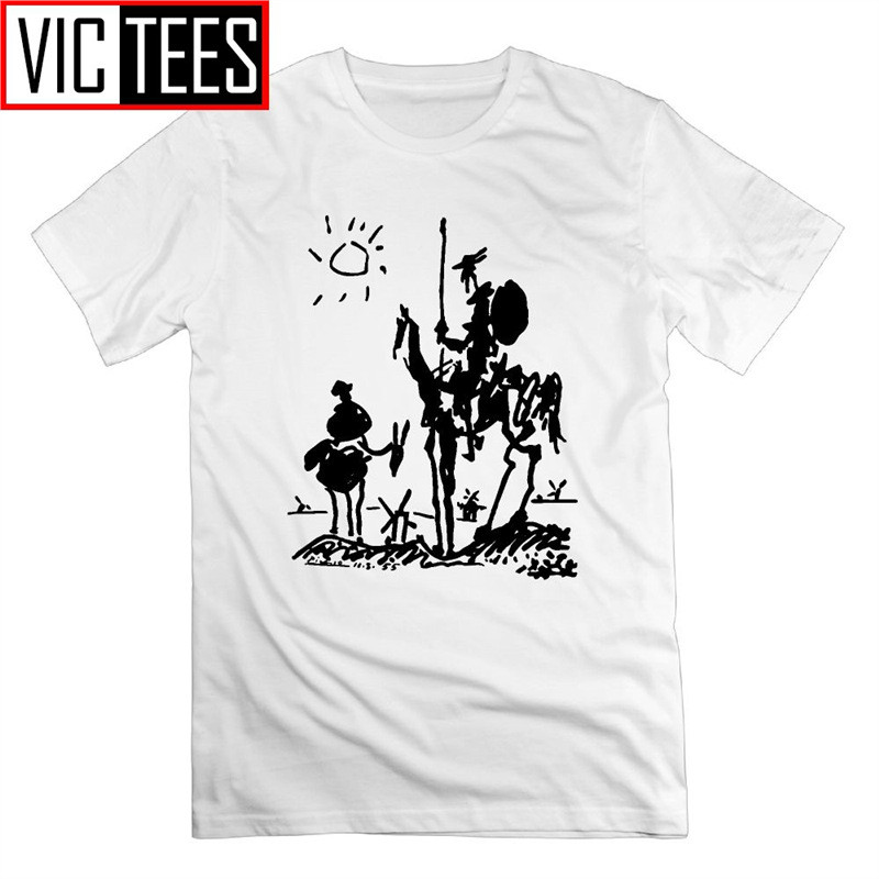 เสื้อยืดชายสไตล์วินเทจ ออกแบบจากงานศิลปะของ Pablo Picasso และตัวละคร Don Quixote