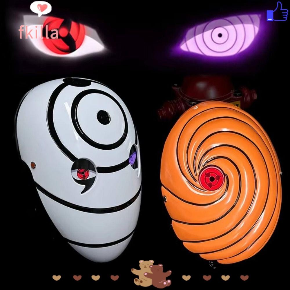 FKILLA Glowing Naruto , Tobi Role Play Sharingan Face Cover, Uchiha Obito Cosplay Full Face White