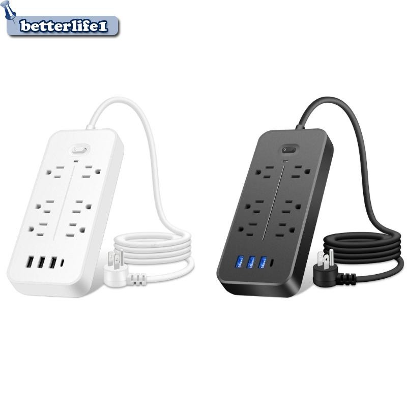 BTM รางปลั๊กไฟป้องกันไฟกระชากพร้อม 6 ช่อง 3 พอร์ต USB 1x Type-C 1700Joules