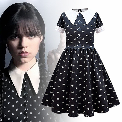 ชุดคอสเพลย์ Wednesday จาก The Addams Family | เดรสมินิสไตร์สีดำสำหรับฮัลโลวีน