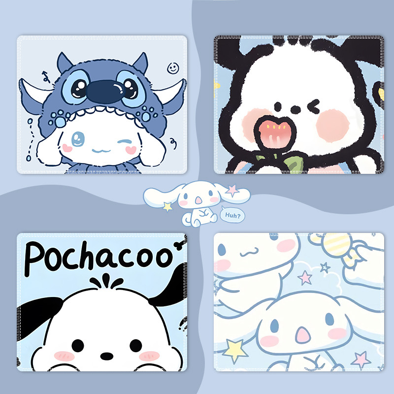 แผ่นรองเมาส์ น่ารักสีฟ้าอบเชยสุนัขแผ่นรองเมาส์ยางหนา Seaming แบบพกพาสแควร์ Anti-slip Dirt-proof Writ