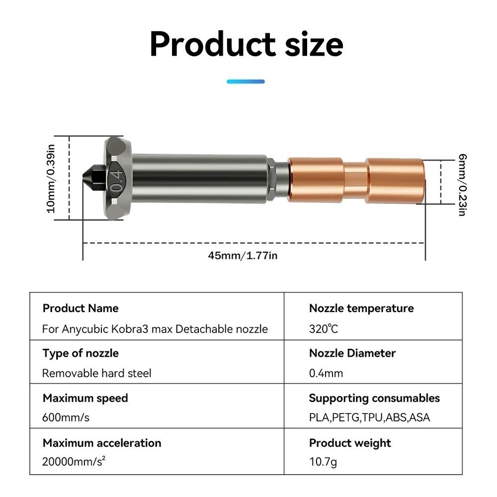 Hotend, Dual-วัสดุที่ถอดออกได้การพิมพ์หัวฉีด,อัพเกรดใหม่ 0.2 มม.0.4 มม.0.6 มม.0.8 มม.Quick-Swap เครื่องพิมพ์หัวสําหรับ Anycubic Kobra 3 Max Combo ราคา ถูกที่สุด ดีลบีเคเค แกลเลอรีภาพที่ 2