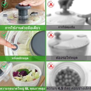 iETH เครื่องสลัดผัก 6ลิตร ใช้มือเดียว ลูกกลิ้งแนวตั้ง สะดวก รวดเร็ว สำหรับทำสลัดผักผลไม้ วัสดุเกรดอาหาร ส่งจากประเทศไทย ฟรีค่าส่ง