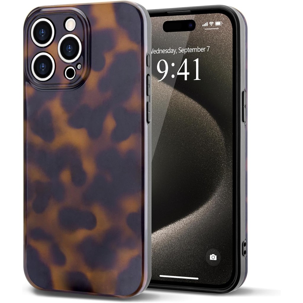 Teageo Aesthetic Tortoise Shell Phone Case for 13 Pro,Retro Cool Girl Leopard Print Brown Amber Tren