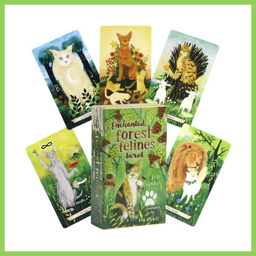 สําหรับ Enchanted Forest Felines Tarot ไพ่ทาโรต์ Fate Divination Tarot 78 ชิ้นความบันเทิง Oracle Dec