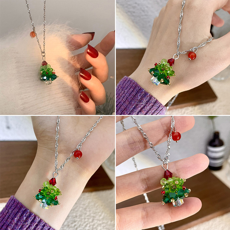 สร้อยคอน้องคริสต์มาส ประดับพลอยเทียม เครื่องประดับแฟชั่น