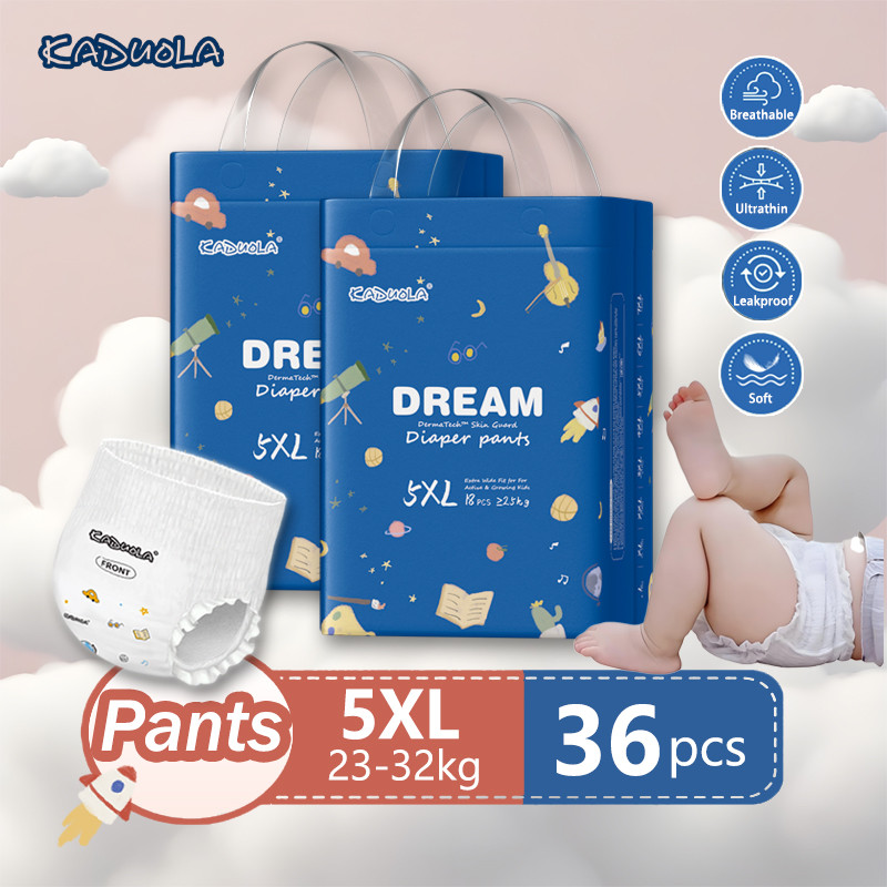 ผ้าอ้อมเด็ก Kaduola King Size 5XL (2 แพ็ค) – กางเกงผ้าอ้อมนุ่มพิเศษและระบายอากาศสําหรับทารกอ้วนและเด็กวัยหัดเดิน [23-32กก.] – ซุปเปอร์บาง, ดึงขึ้นยืดได้, ป้องกันการรั่วซึม,