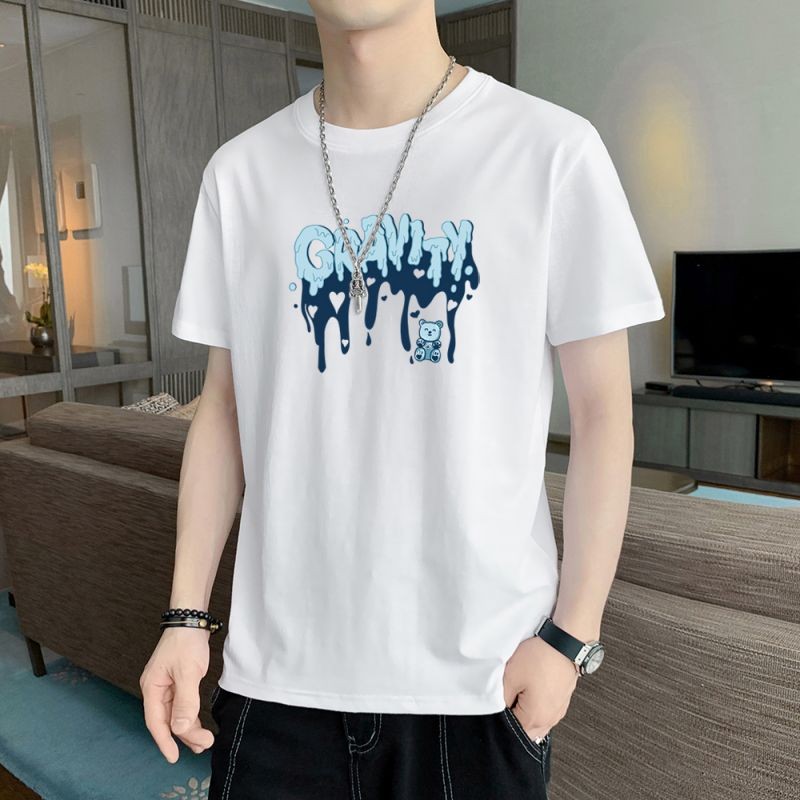 COD 2025 Real Shot Summer New Short Sleeve T-Shirt Men 200g Pure Cotton T-Shirt Versatile Trendy Pri