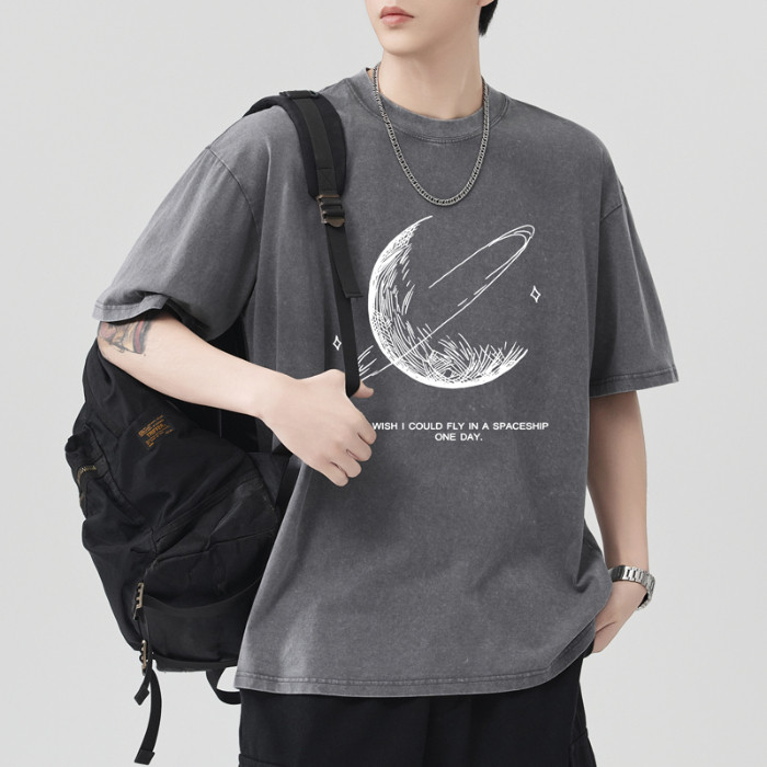 2025 NEW 2025 230g Heavy Washed Snowflake Loose Pure Cotton T-Shirt Short Sleeve new23 ZCE0