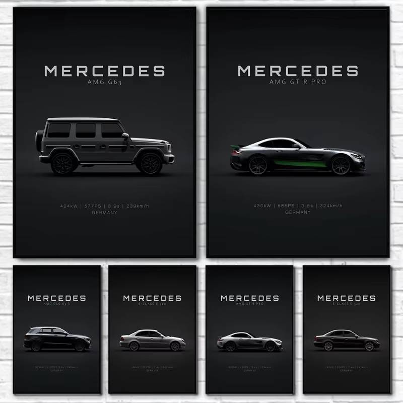 โปสเตอร์ภาพวาด Mercedes AMG บนผ้าใบ ศิลปะประดับผนัง สำหรับตกแต่งบ้านหรือโรงรถ