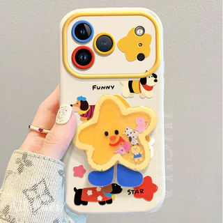 สําหรับ IPhone 17 Air 16 15 14 13 12 11 Pro Max X XR XS Max 7 8 Plus ลูกสุนัขการ์ตูนน่ารักพร้อมขาตั้งสร้อยข้อมือรูปดาวตัวอักษรน้อยเคสโทรศัพท์ปกอ่อน